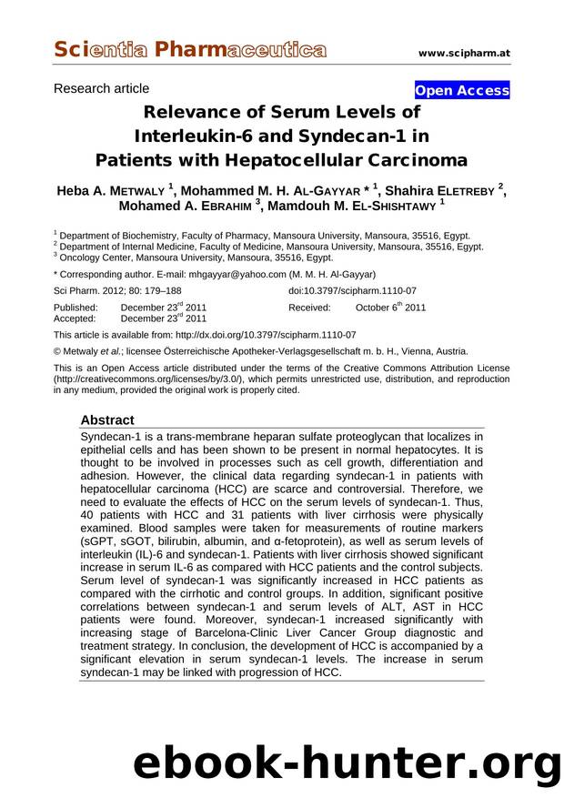 Relevance of Serum Levels of Interleukin-6 and Syndecan-1 in Patients with Hepatocellular Carcinoma by unknow