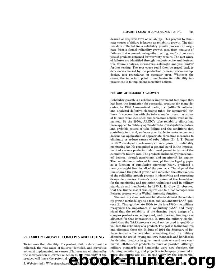 Reliability Growth Concepts and Testing". In: Wiley Encyclopedia of Electrical and Electronics Engineering by Unknown