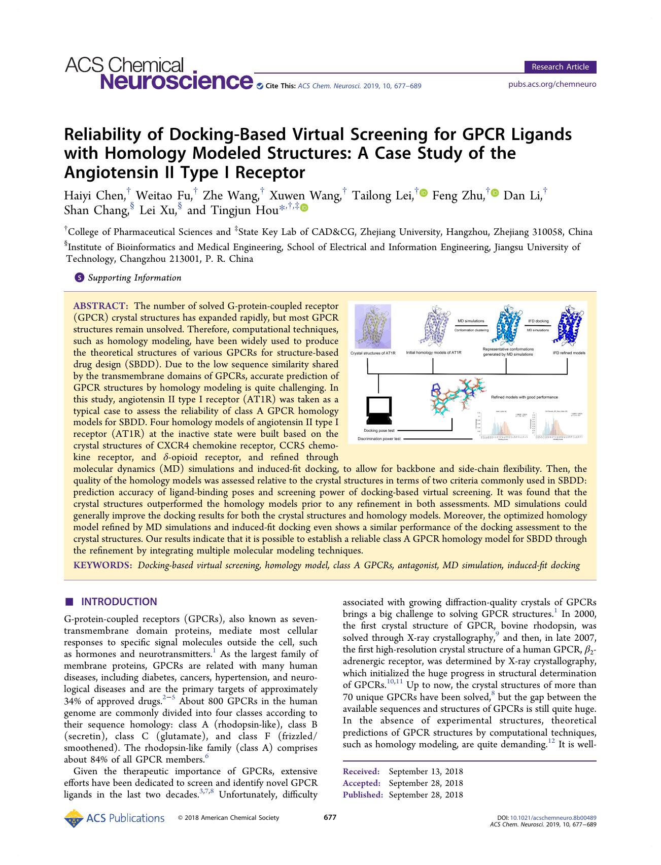 Reliability of Docking-Based Virtual Screening for GPCR Ligands with Homology Modeled Structures: A Case Study of the Angiotensin II Type I Receptor by unknow