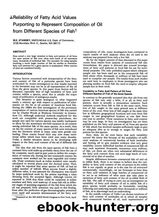 Reliability of fatty acid values purporting to represent composition of oil from different species of fish by Unknown