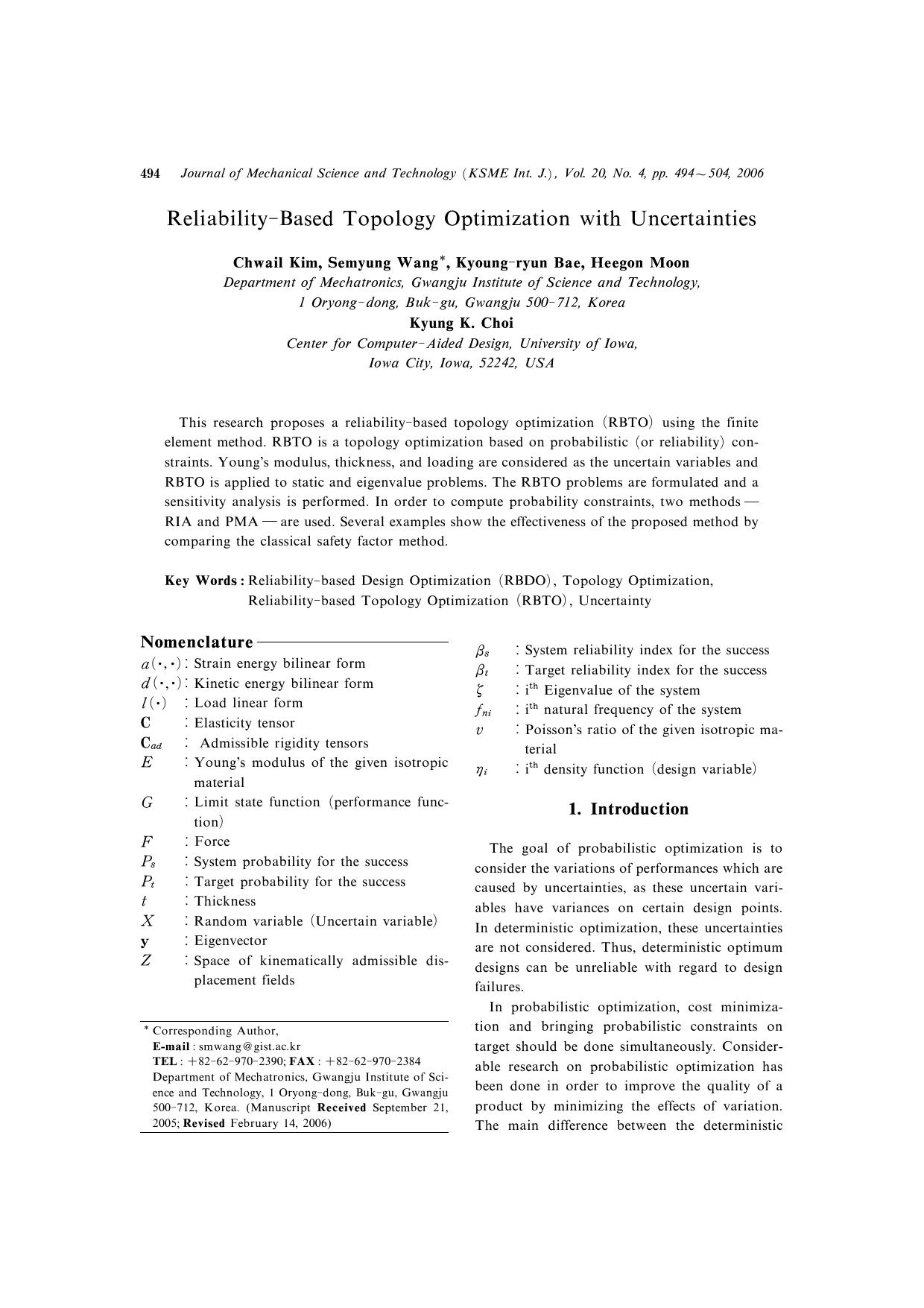 Reliability-based topology optimization with uncertainties by Unknown