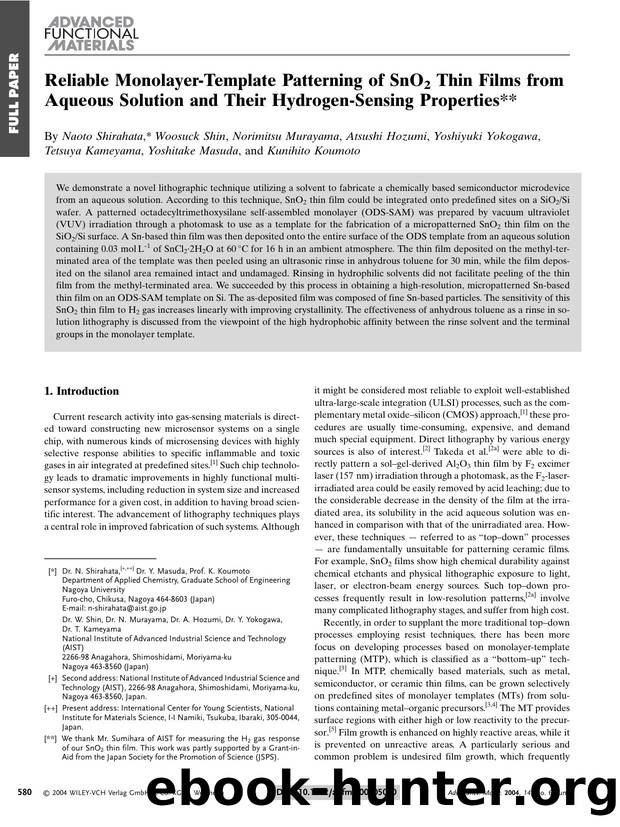 Reliable Monolayer-Template Patterning of SnO2 Thin Films from Aqueous Solution and Their Hydrogen-Sensing Properties by Unknown