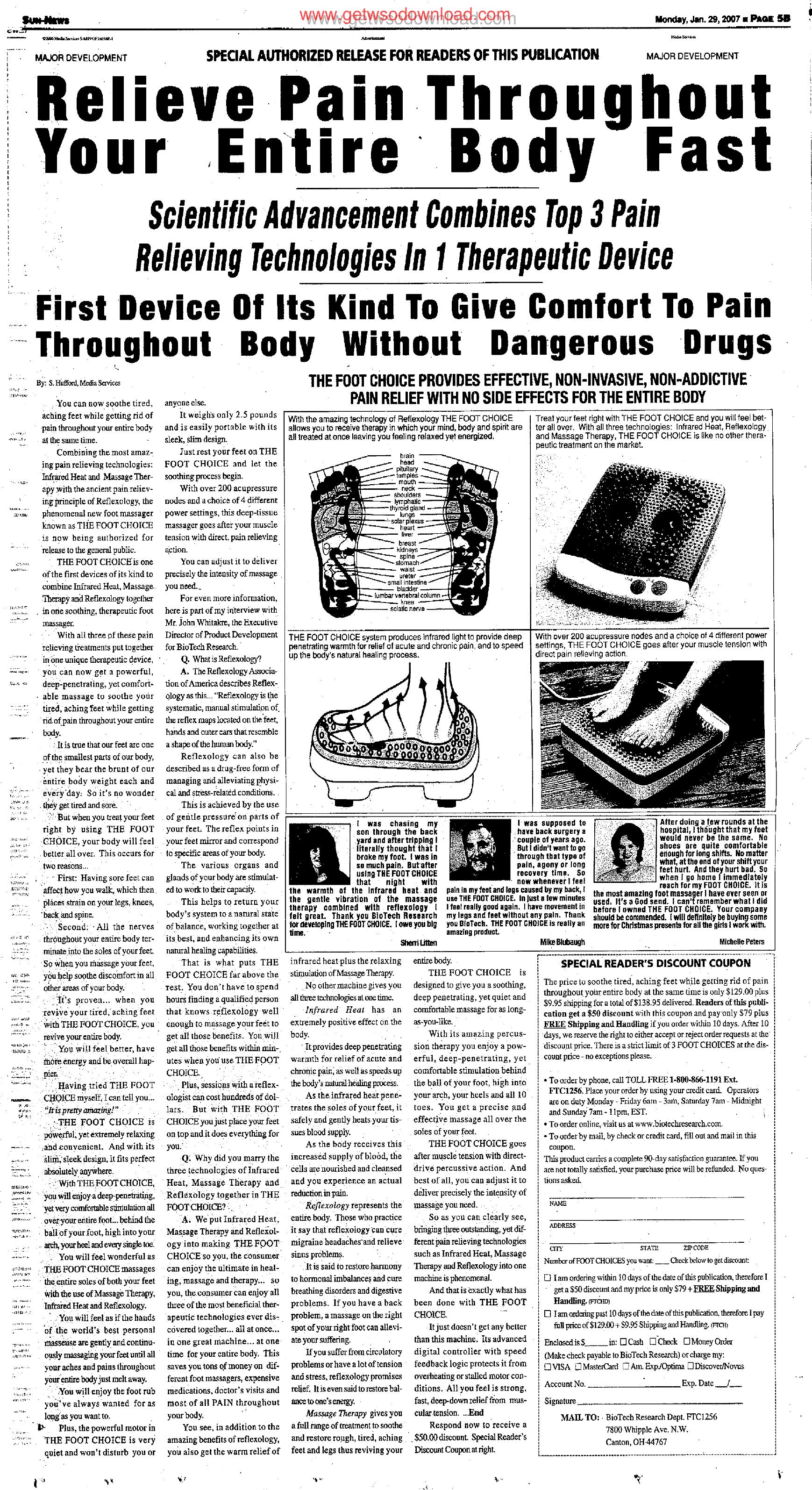 Relieve Pain Throughout Your Entire Body Fast by Copyright 2007 Heritage Microfilm Inc. and Newspaperarchive.com