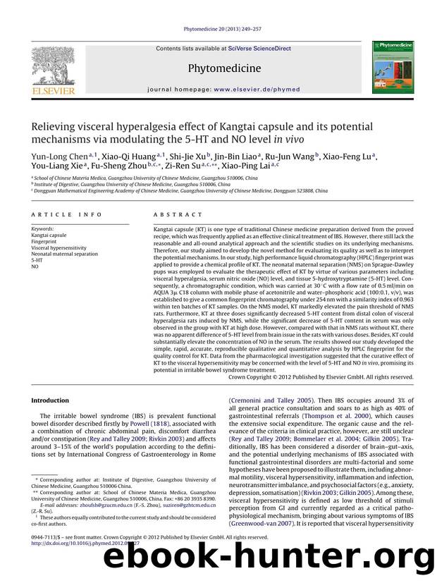 Relieving visceral hyperalgesia effect of Kangtai capsule and its potential mechanisms via modulating the 5-HT and NO level in vivo by Yun-Long Chen