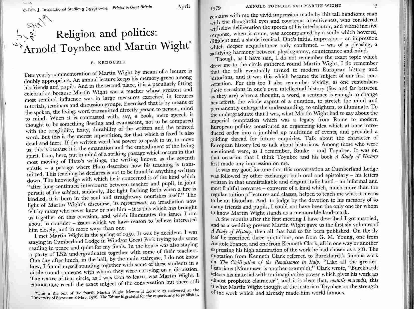 Religion And Politics [Arnold Toynbee And Martin Wright] by Unknown