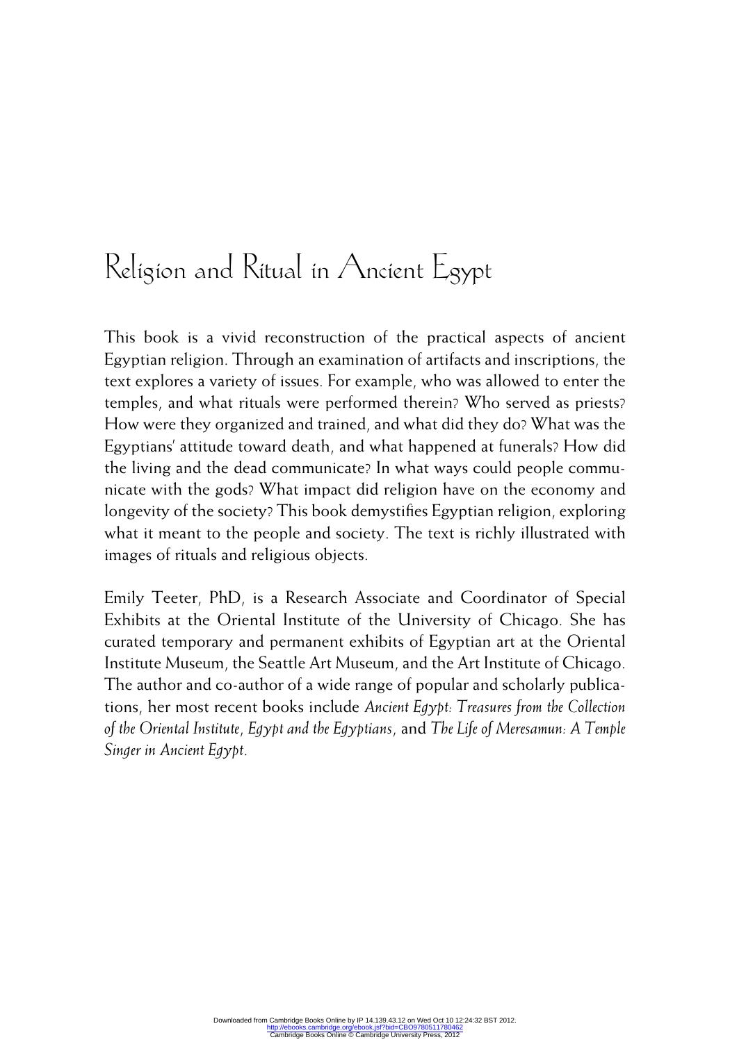 Religion and Ritual in Ancient Egypt by Emily Teeter