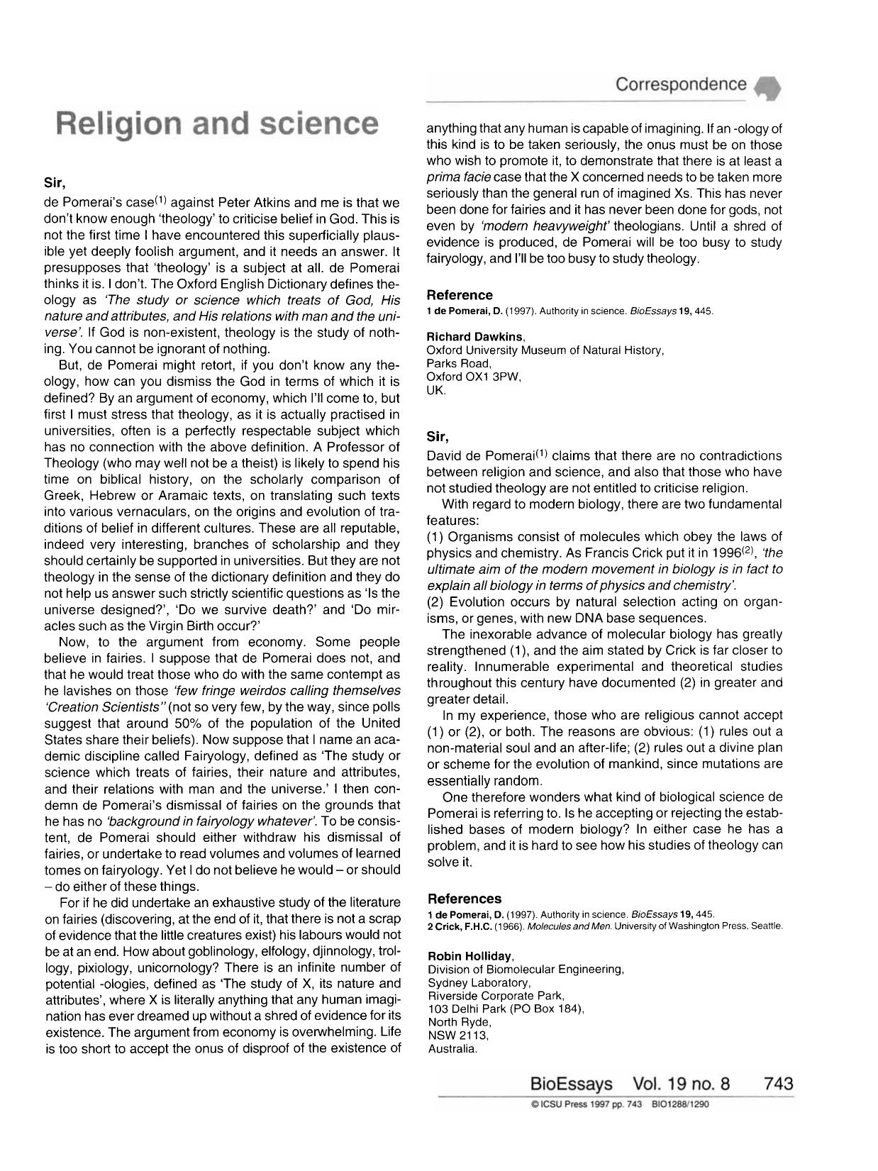 Religion and science by Religion & Science (1997)