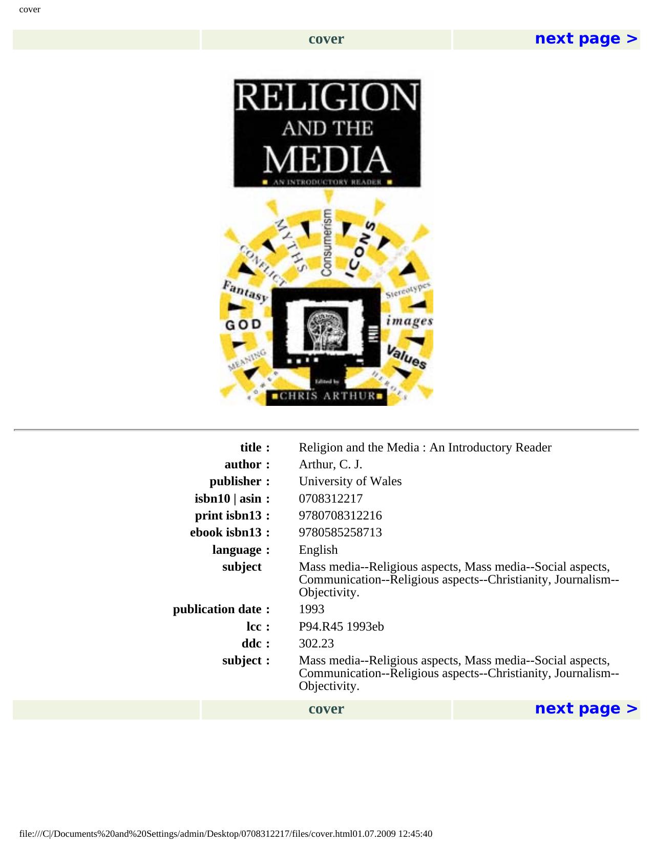 Religion and the Media: An Introductor Reader by Chris Arthur