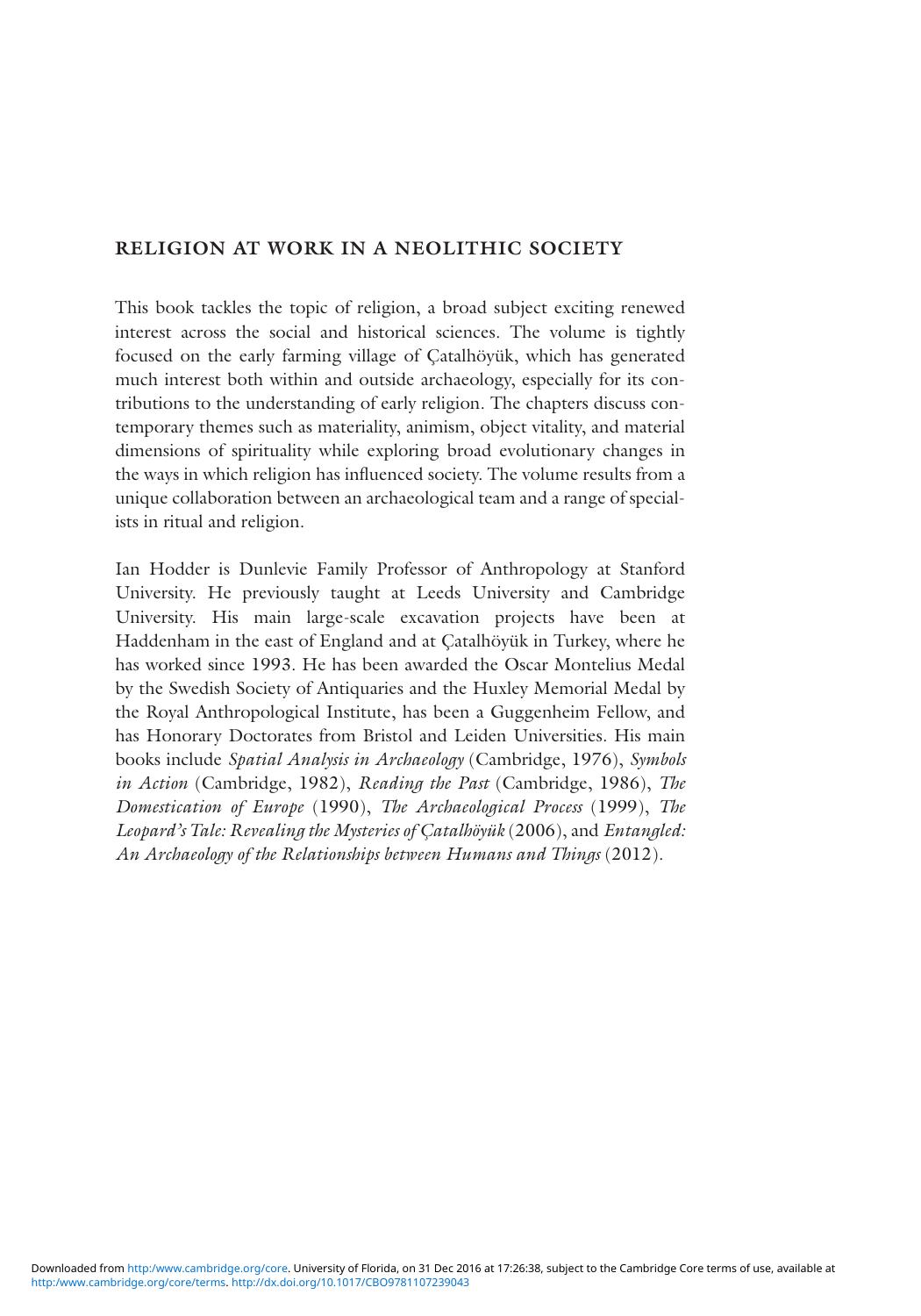 Religion at Work in a Neolithic Society: Vital Matters by Ian Hodder