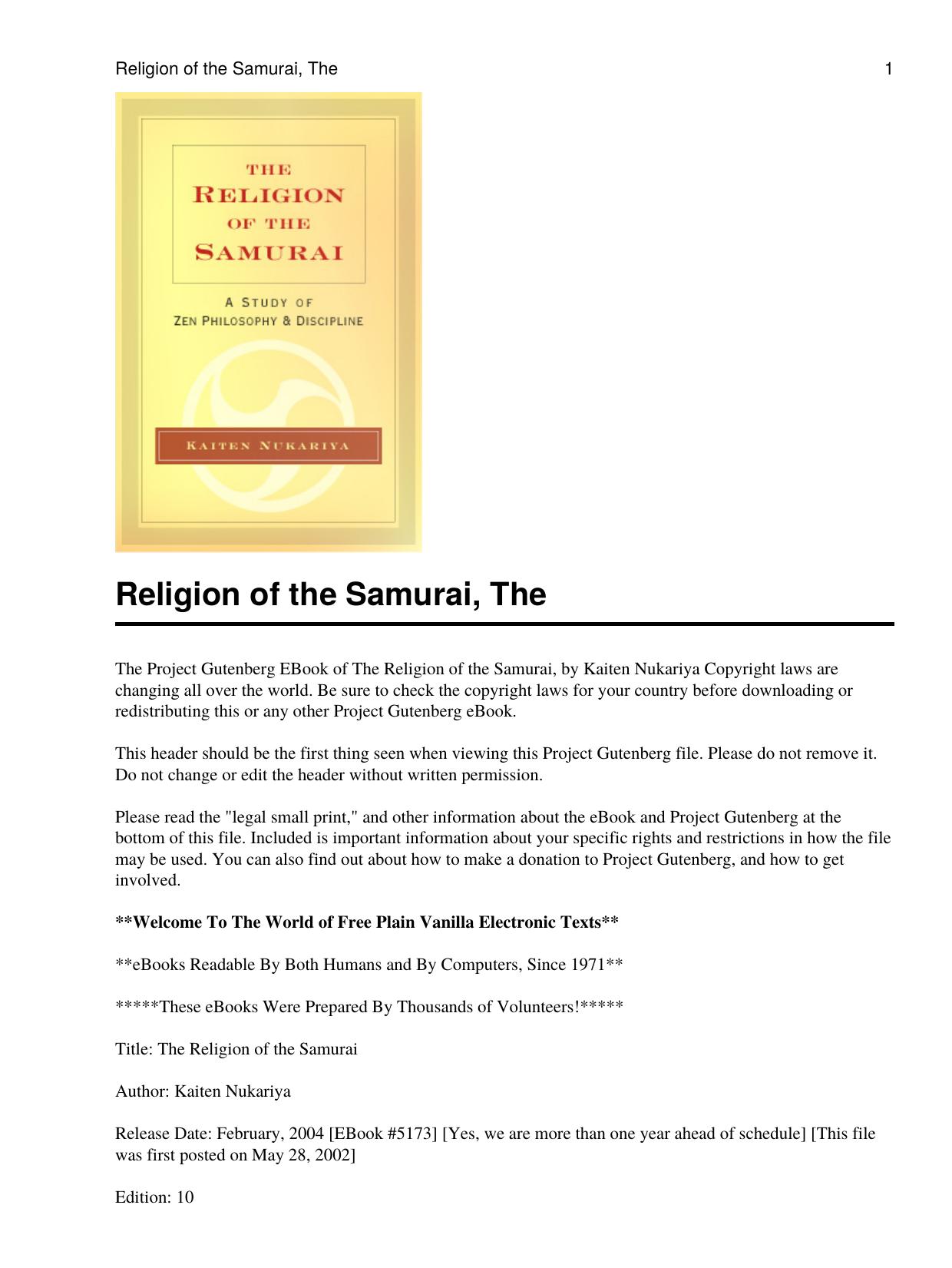 Religion of the Samurai, The by Zen