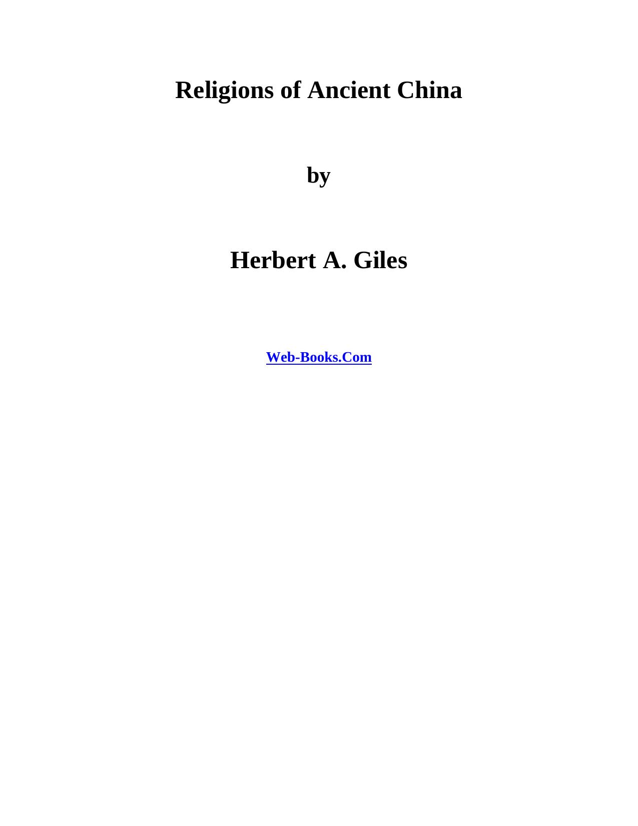 Religions of Ancient China by Sunil Das