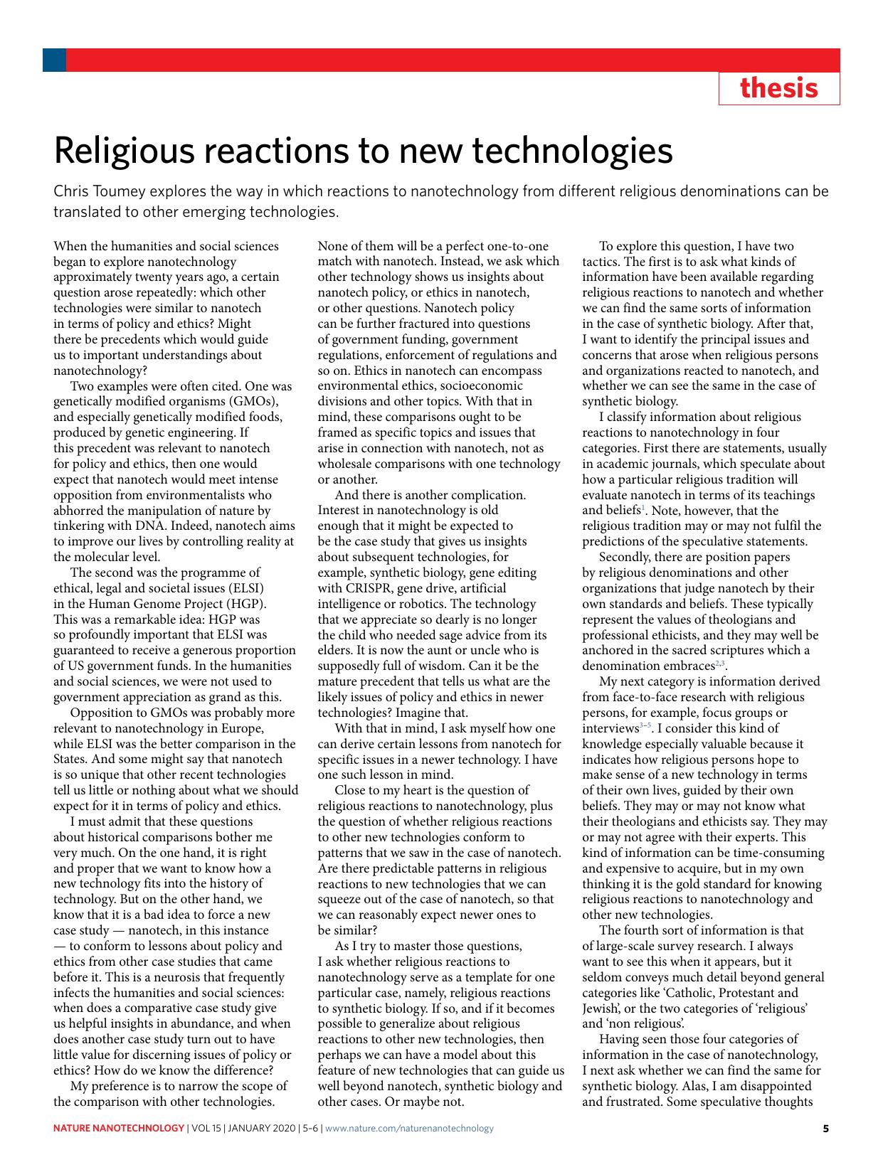 Religious reactions to new technologies by Chris Toumey