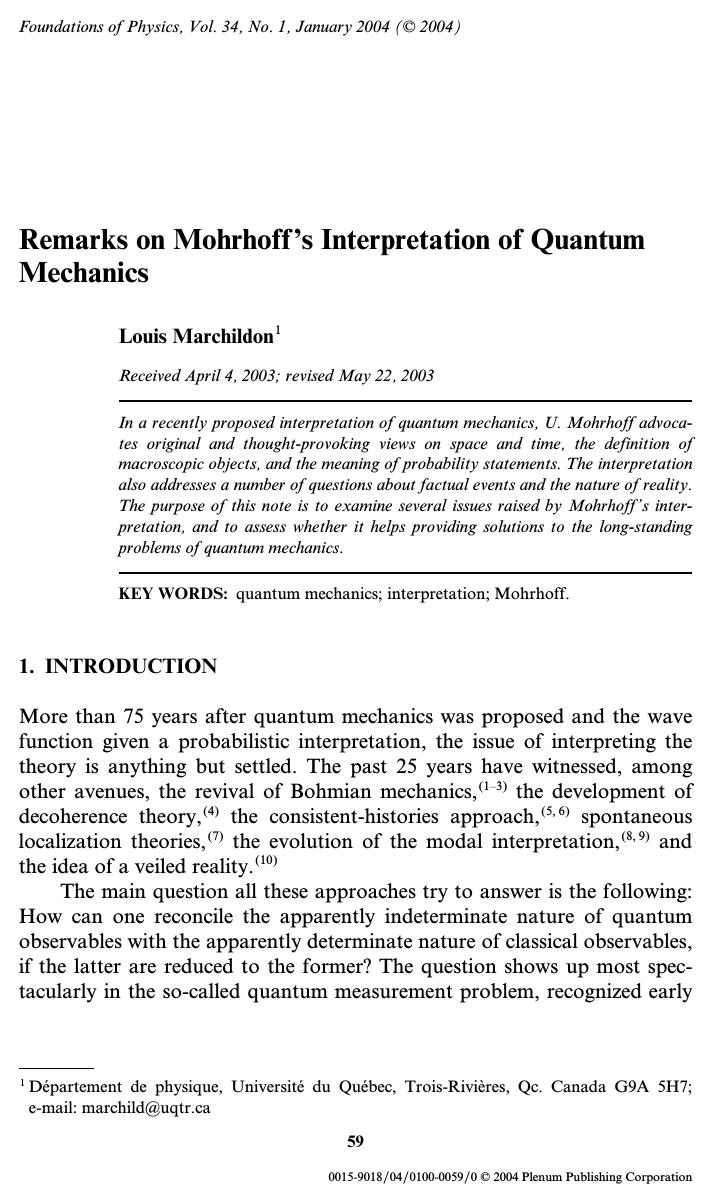 Remarks on Mohrhoff's Interpretation of Quantum Mechanics by Unknown