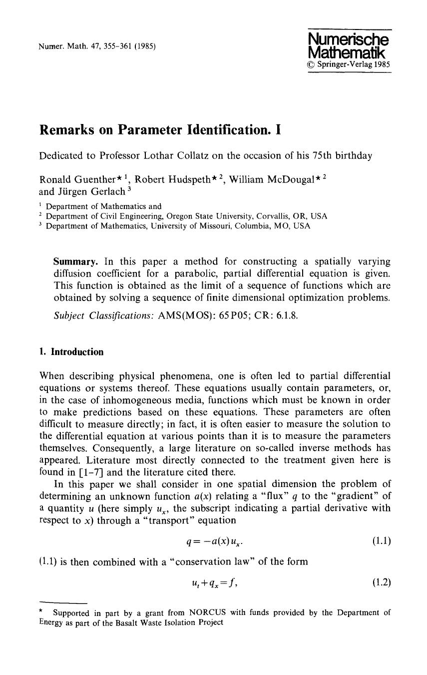 Remarks on parameter identification. I by Unknown