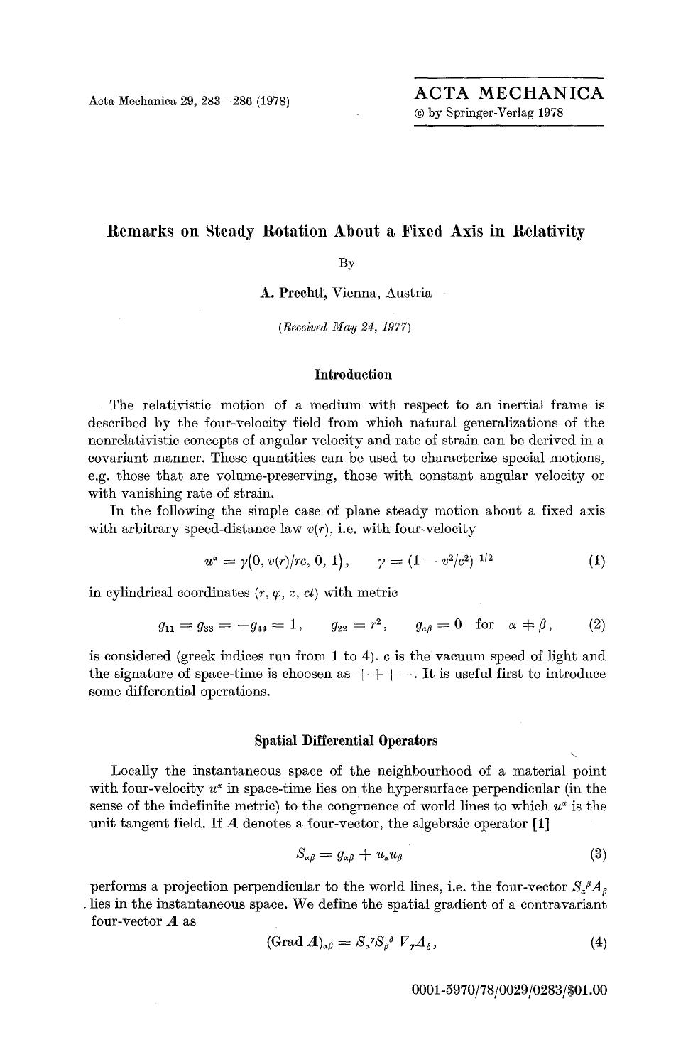 Remarks on steady rotation about a fixed axis in relativity by Unknown