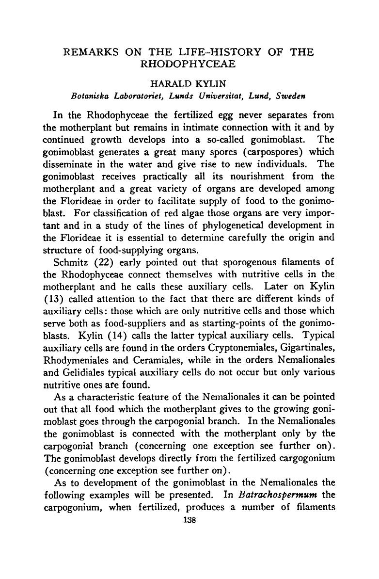 Remarks on the life-history of the Rhodophyceae by Unknown