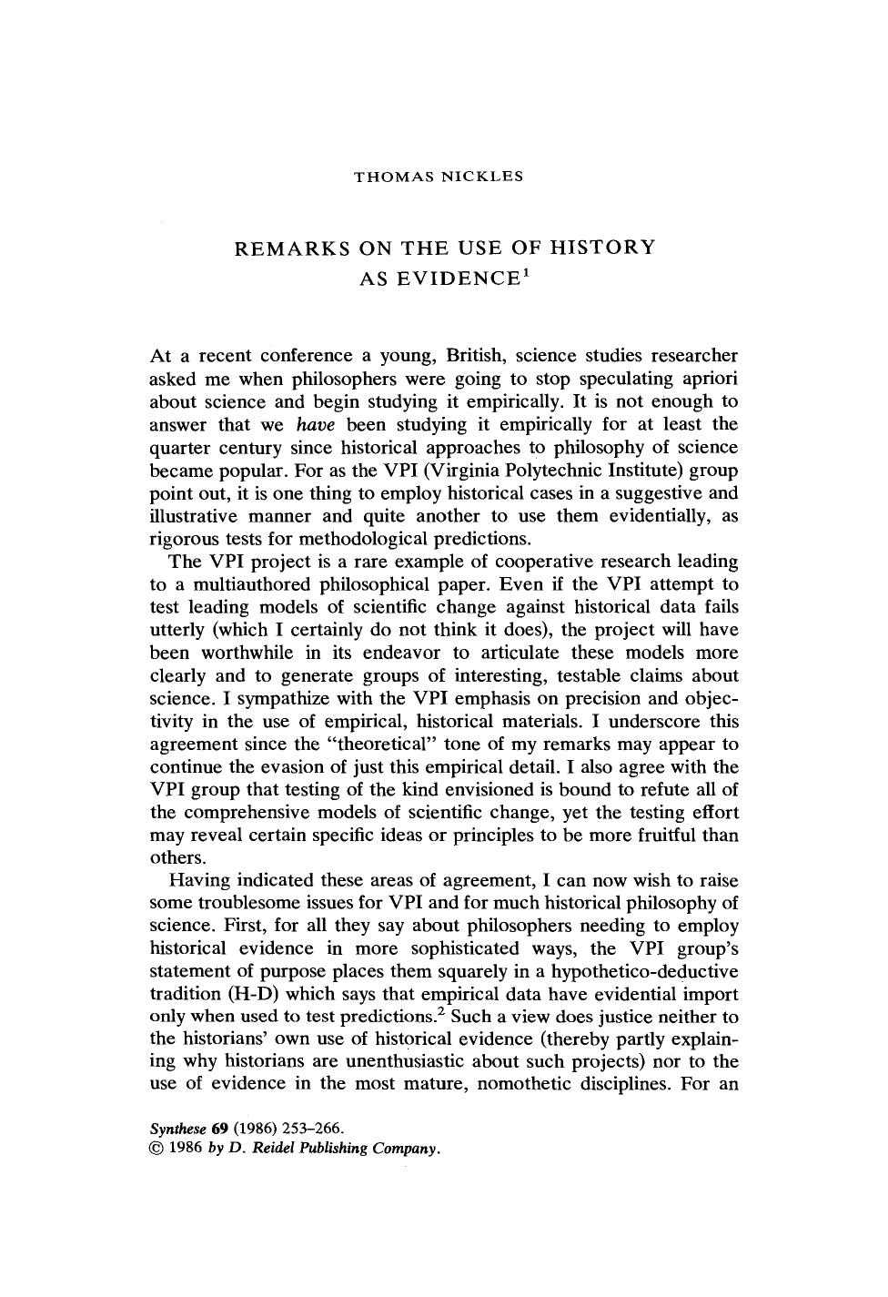 Remarks on the use of history as evidence by Unknown