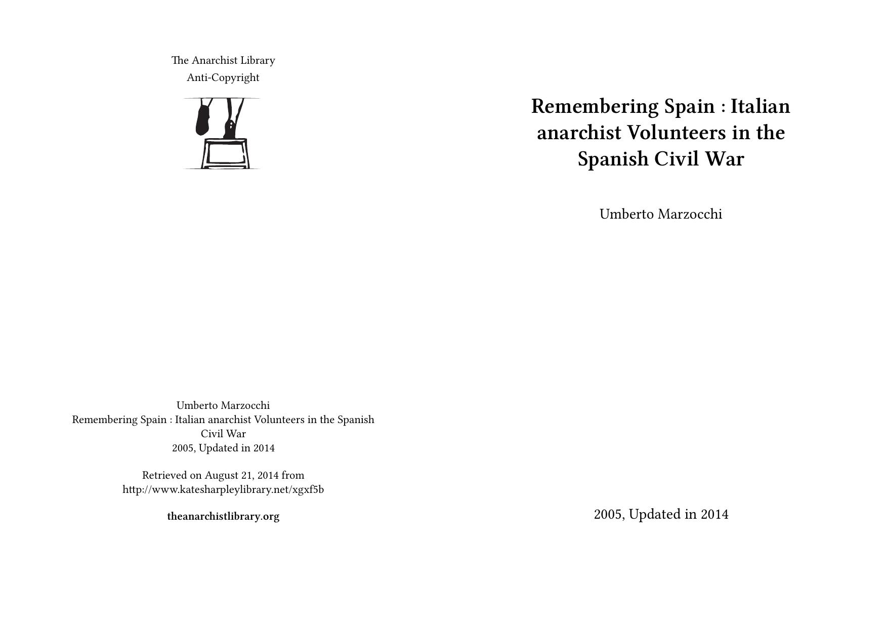 Remembering Spain : Italian anarchist Volunteers in the Spanish Civil War by Umberto Marzocchi