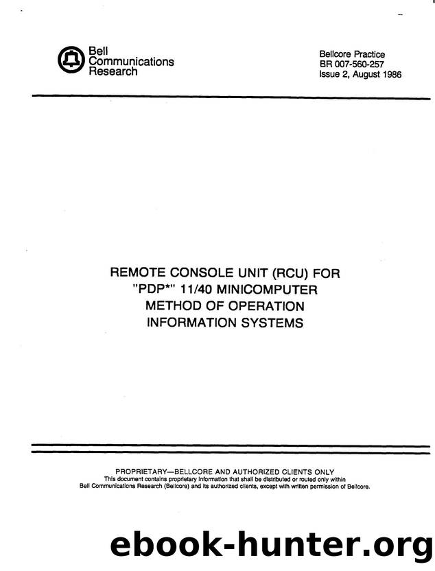 Remote Console Unit (RCU) for PDP* 1140 Minicomputer Method of Operation Information Systems by Bellcore |