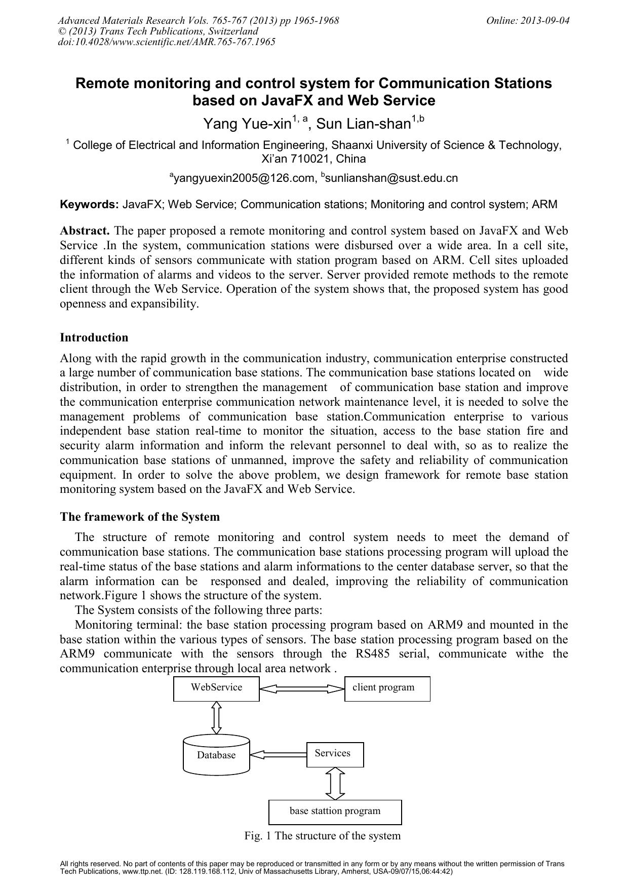 Remote Monitoring and Control System for Communication Stations based on JavaFX and Web Services by Unknown