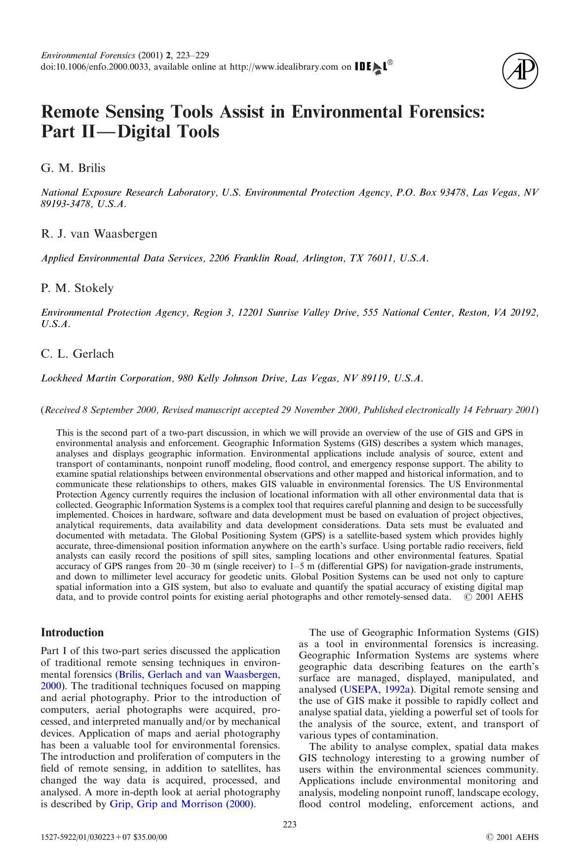 Remote Sensing Tools Assist in Environmental Forensics: Part II - Digital Tools by Brilis G. M. et al