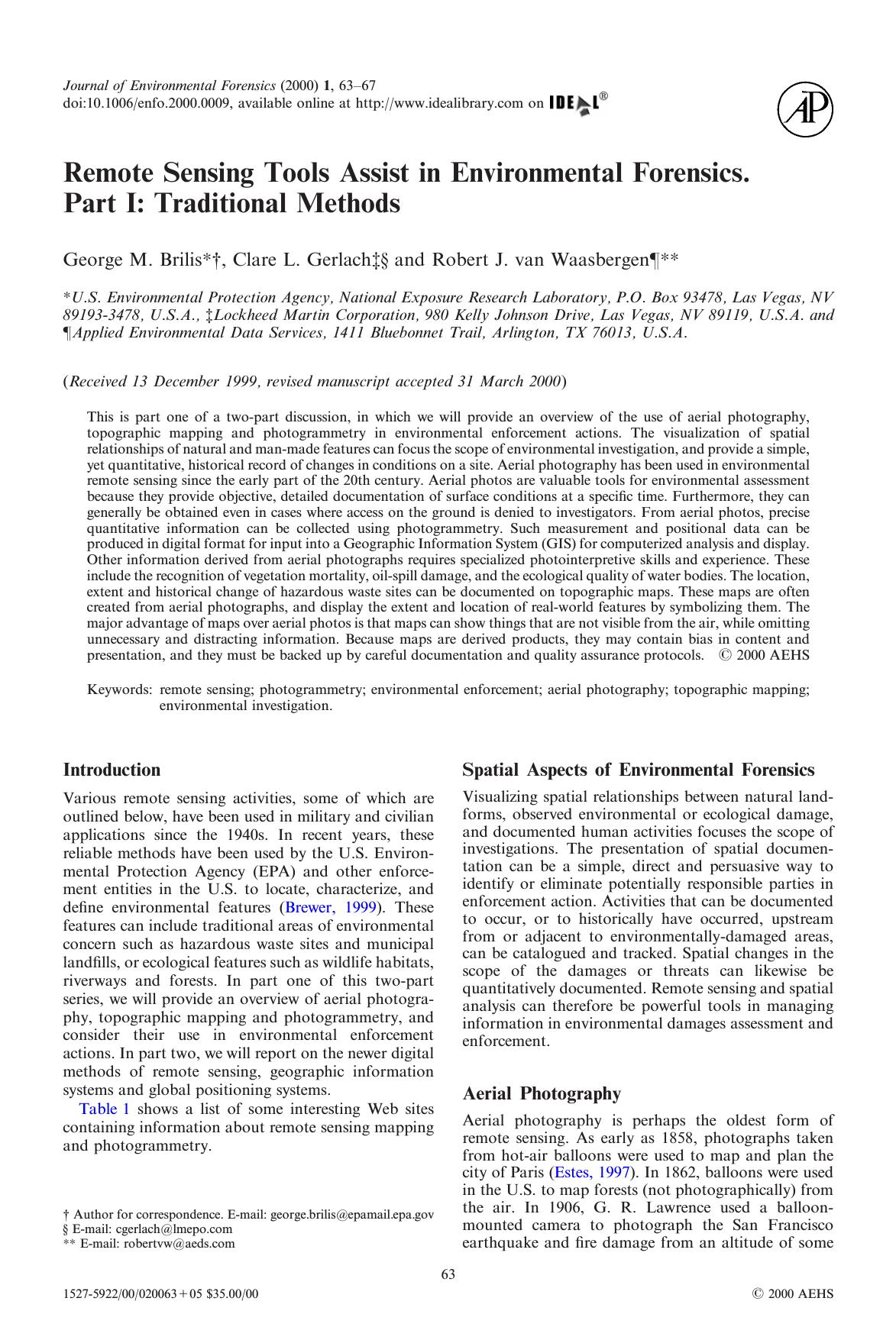 Remote Sensing Tools Assist in Environmental Forensics. Part I: Traditional Methods by Brilis G.M. et al