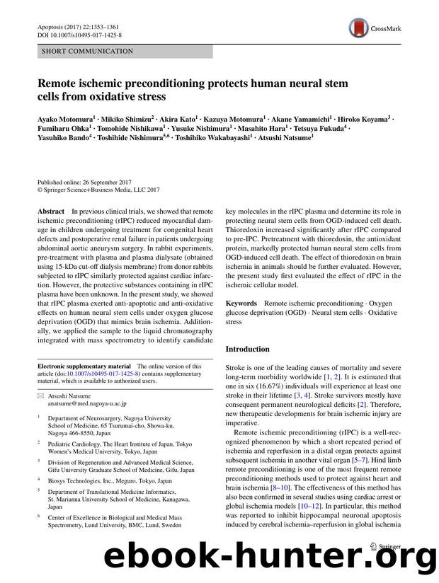 Remote ischemic preconditioning protects human neural stem cells from oxidative stress by Ayako Motomura