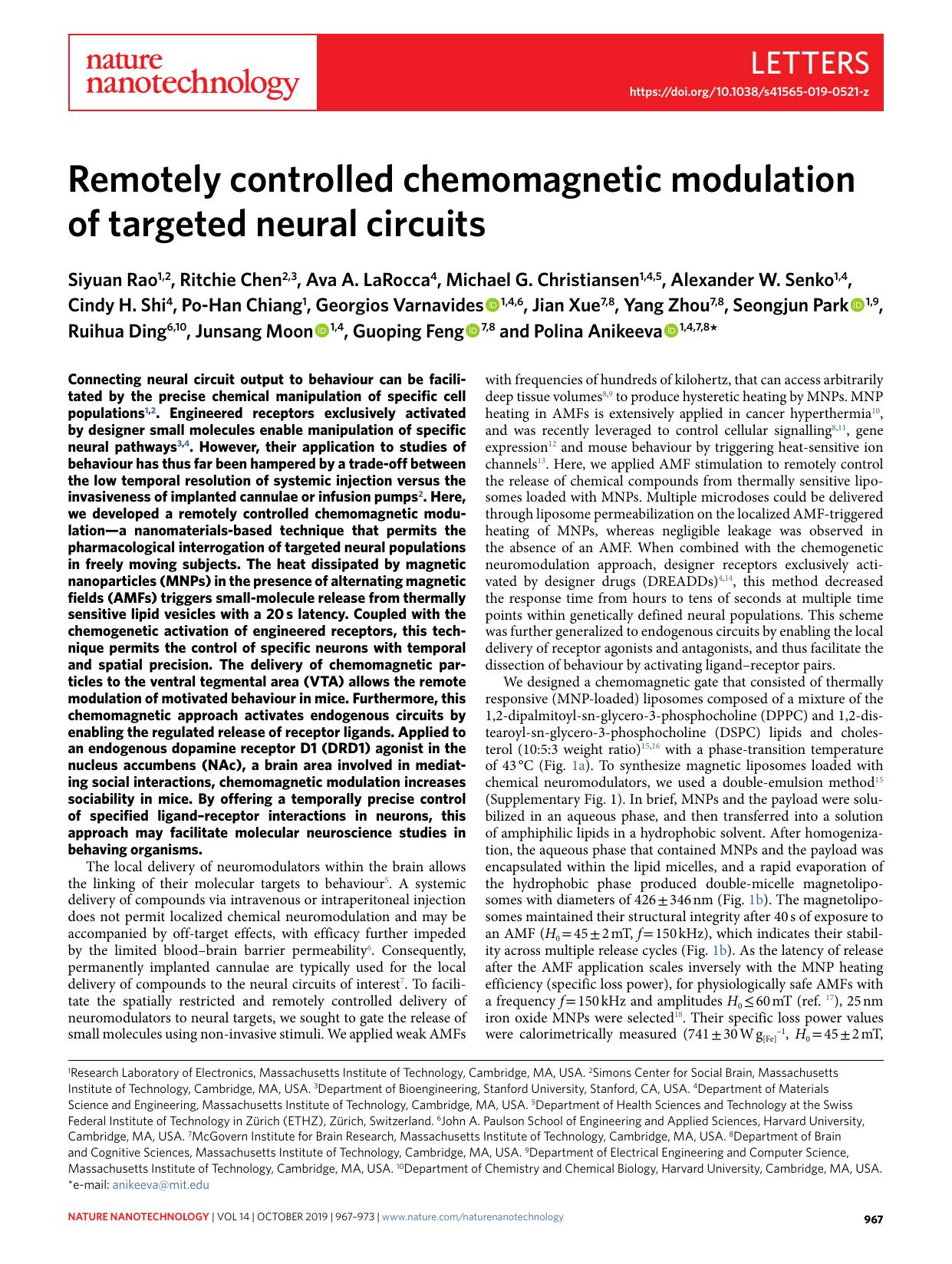 Remotely controlled chemomagnetic modulation of targeted neural circuits by unknow