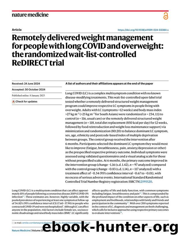 Remotely delivered weight management for people with long COVID and overweight: the randomized wait-list-controlled ReDIRECT trial by unknow