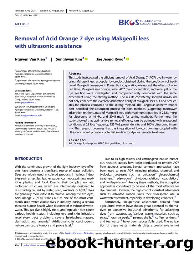 Removal of Acid Orange 7 dye using Makgeolli lees with ultrasonic assistance by Unknown