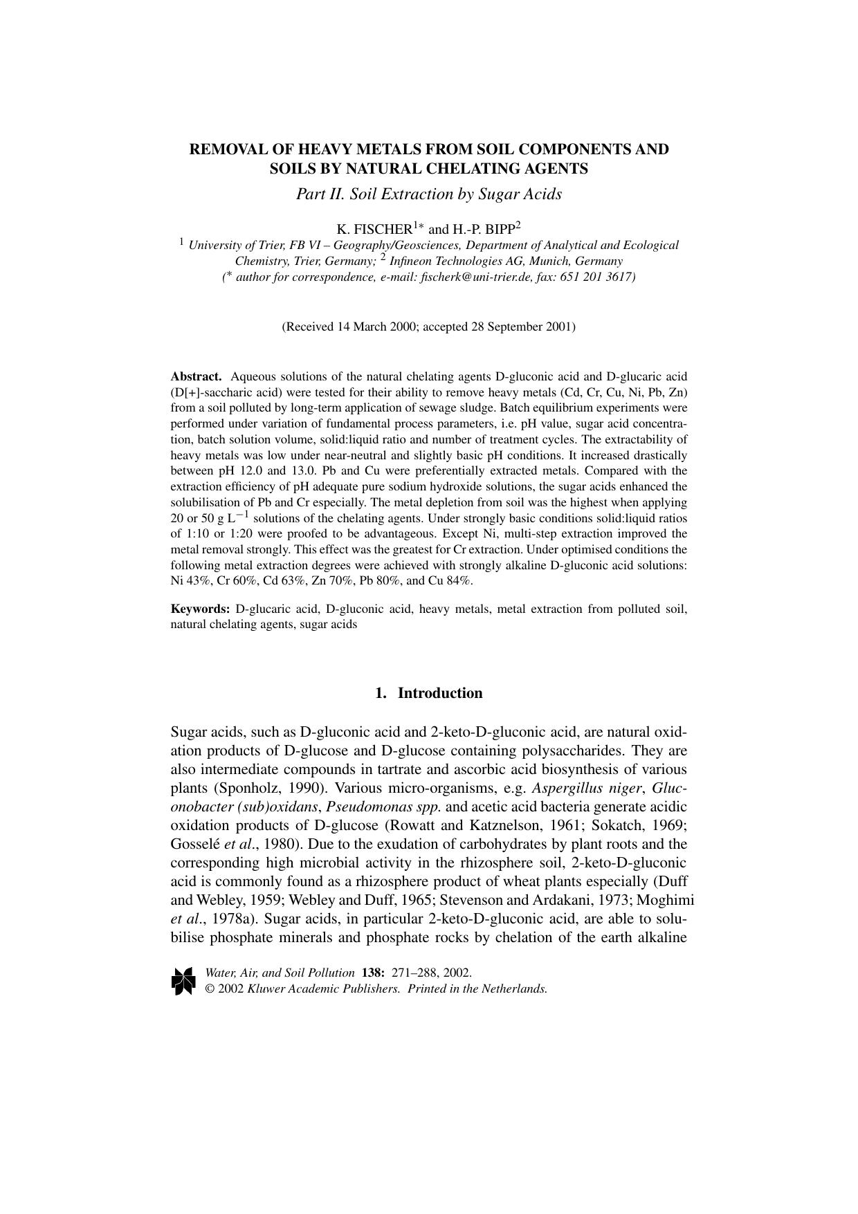 Removal of Heavy Metals from Soil Components and Soils by Natural Chelating Agents. Part II. Soil Extraction by Sugar Acids by Unknown