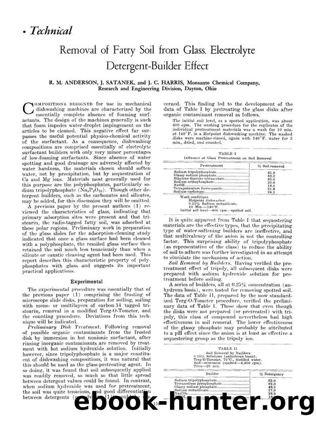 Removal of fatty soil from glass. Electrolyte detergent-builder effect by Unknown