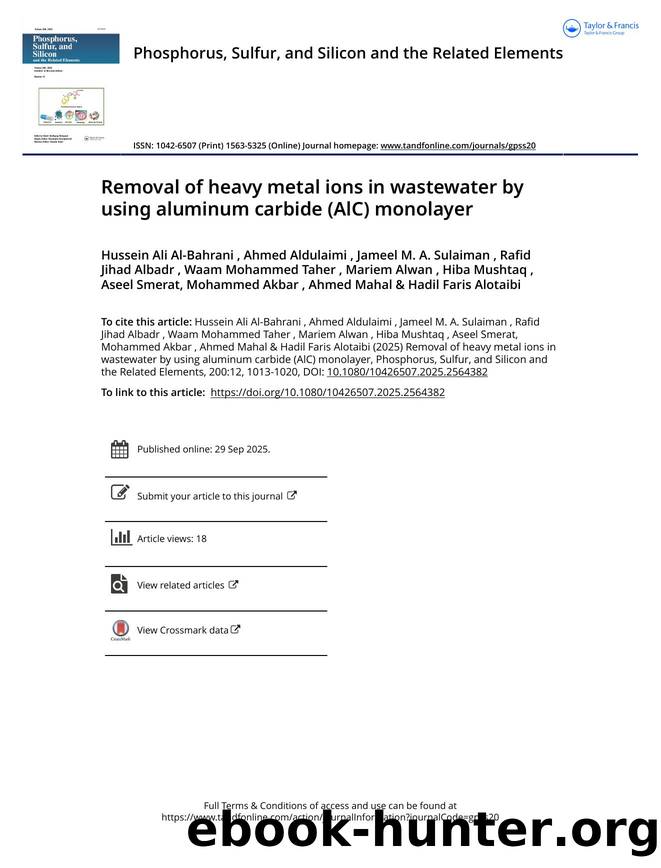Removal of heavy metal ions in wastewater by using aluminum carbide (AlC) monolayer by unknow