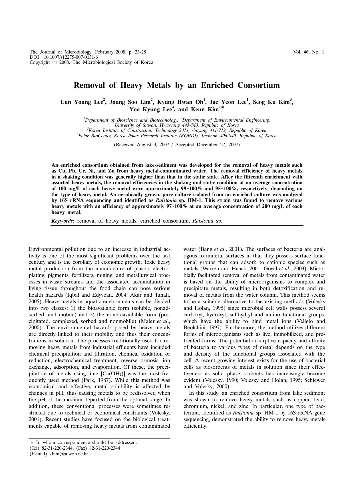Removal of heavy metals by an enriched consortium by Unknown