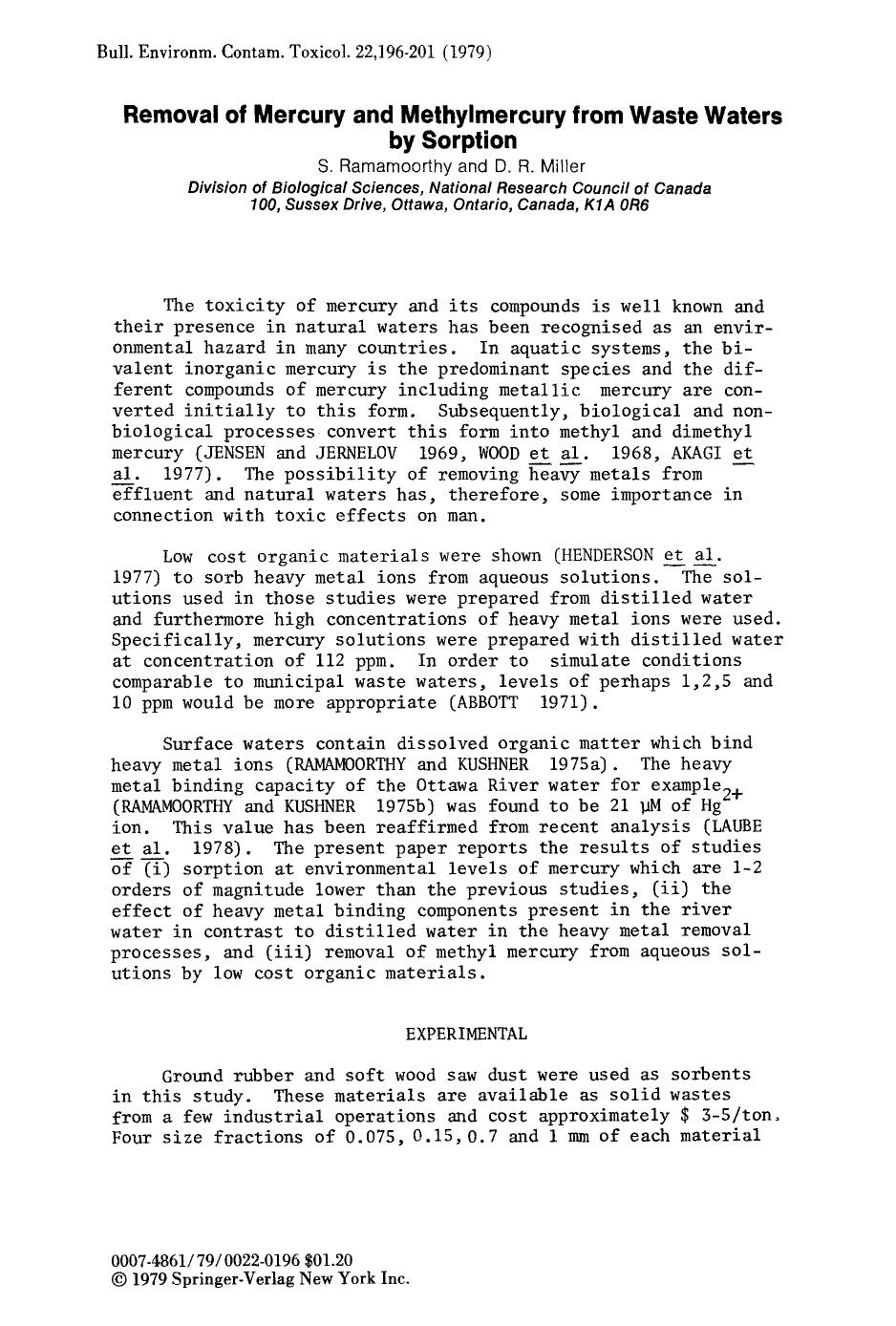 Removal of mercury and methylmercury from waste waters by sorption by Unknown