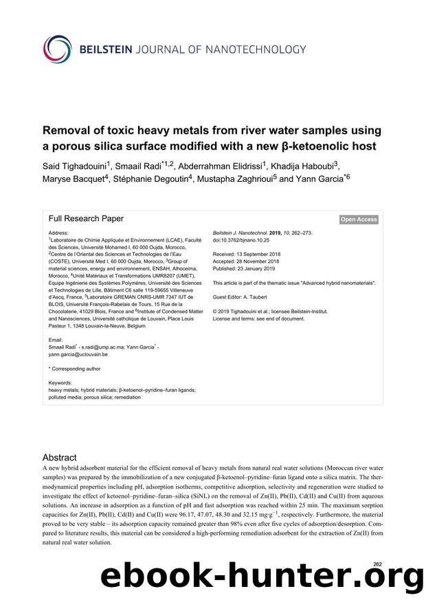 Removal of toxic heavy metals from river water samples using a porous silica surface modified with a new Î²-ketoenolic host by unknow
