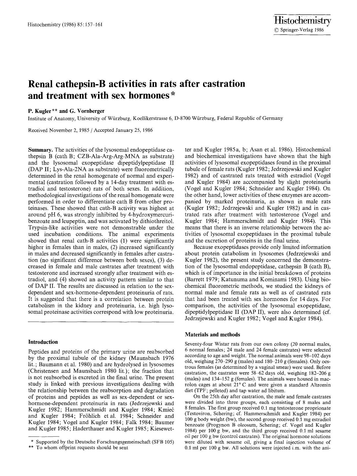 Renal cathepsin-B activities in rats after castration and treatment with sex hormones by Unknown