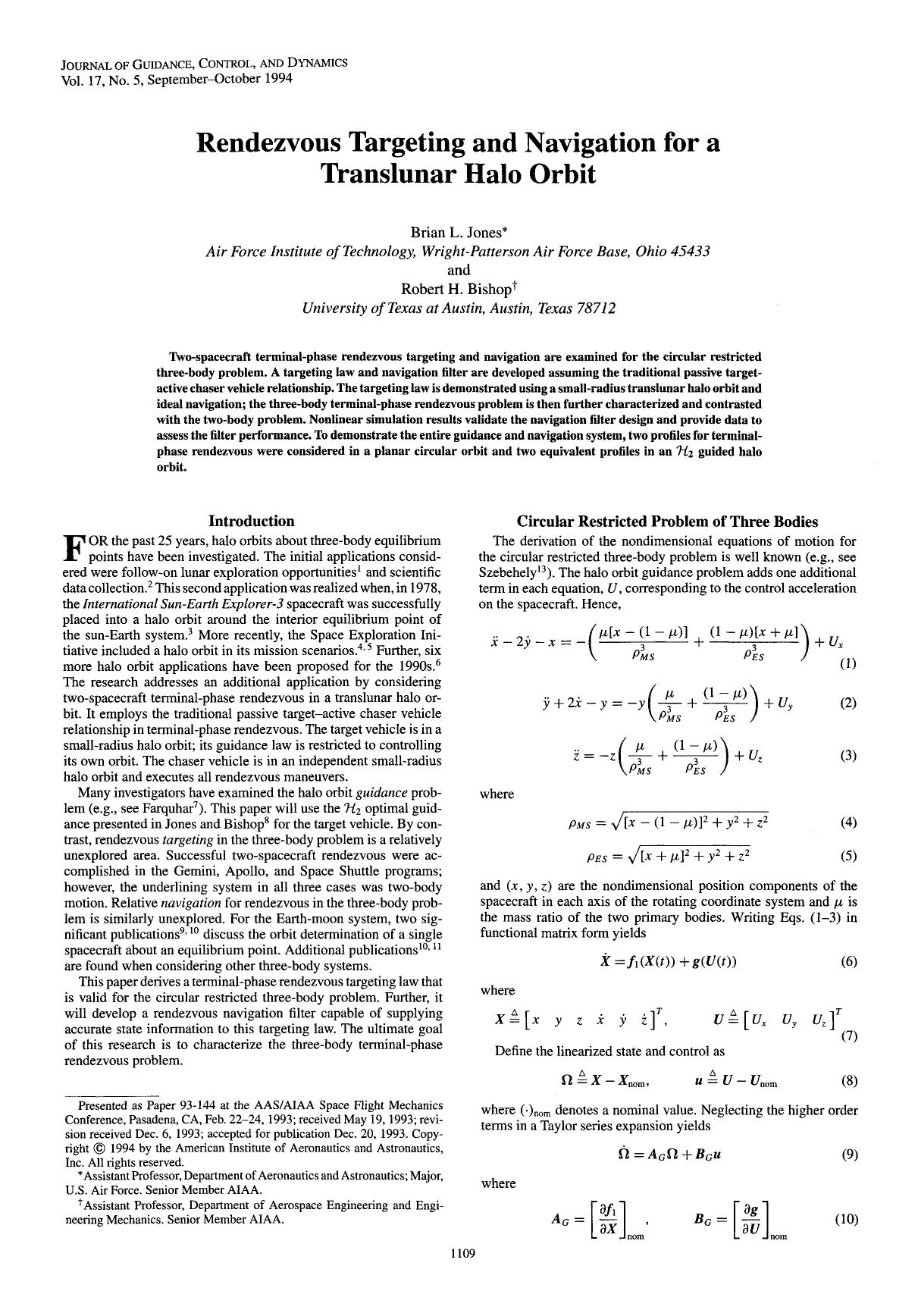 Rendezvous targeting and navigation for a translunar halo orbit by Unknown