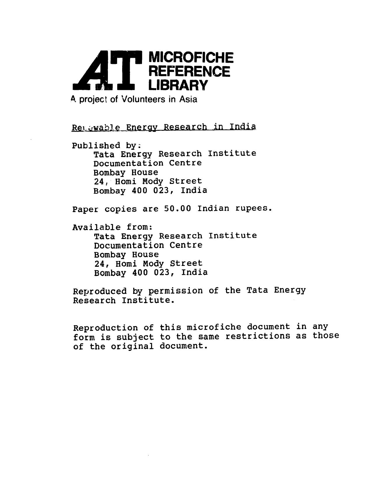 Renewable Energy Research in India by Unknown