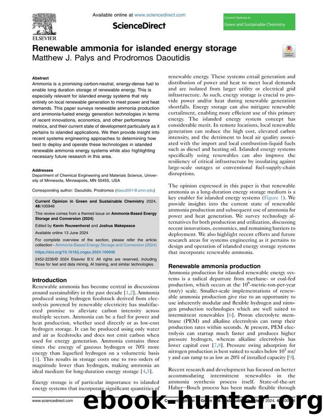 Renewable ammonia for islanded energy storage by Matthew J. Palys & Prodromos Daoutidis