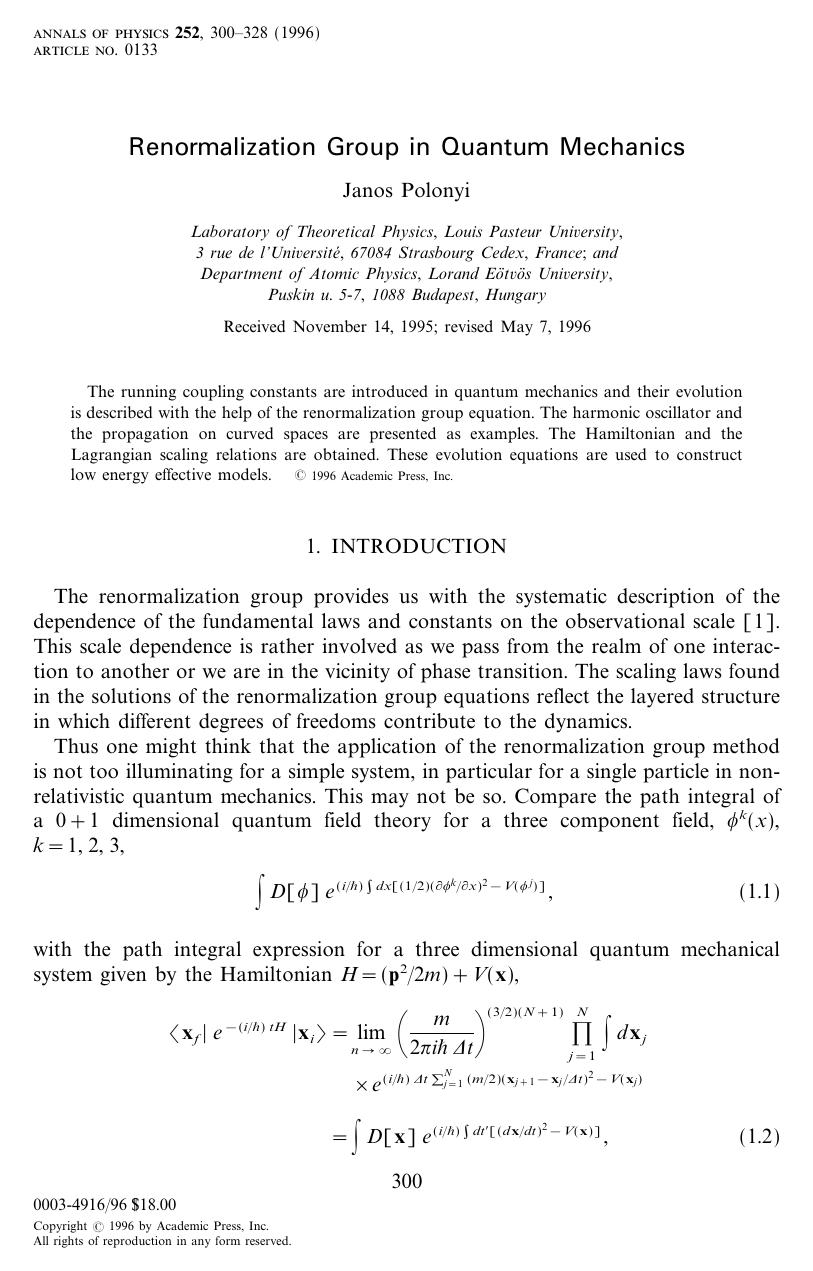 Renormalization Group in Quantum Mechanics by Polonyi J