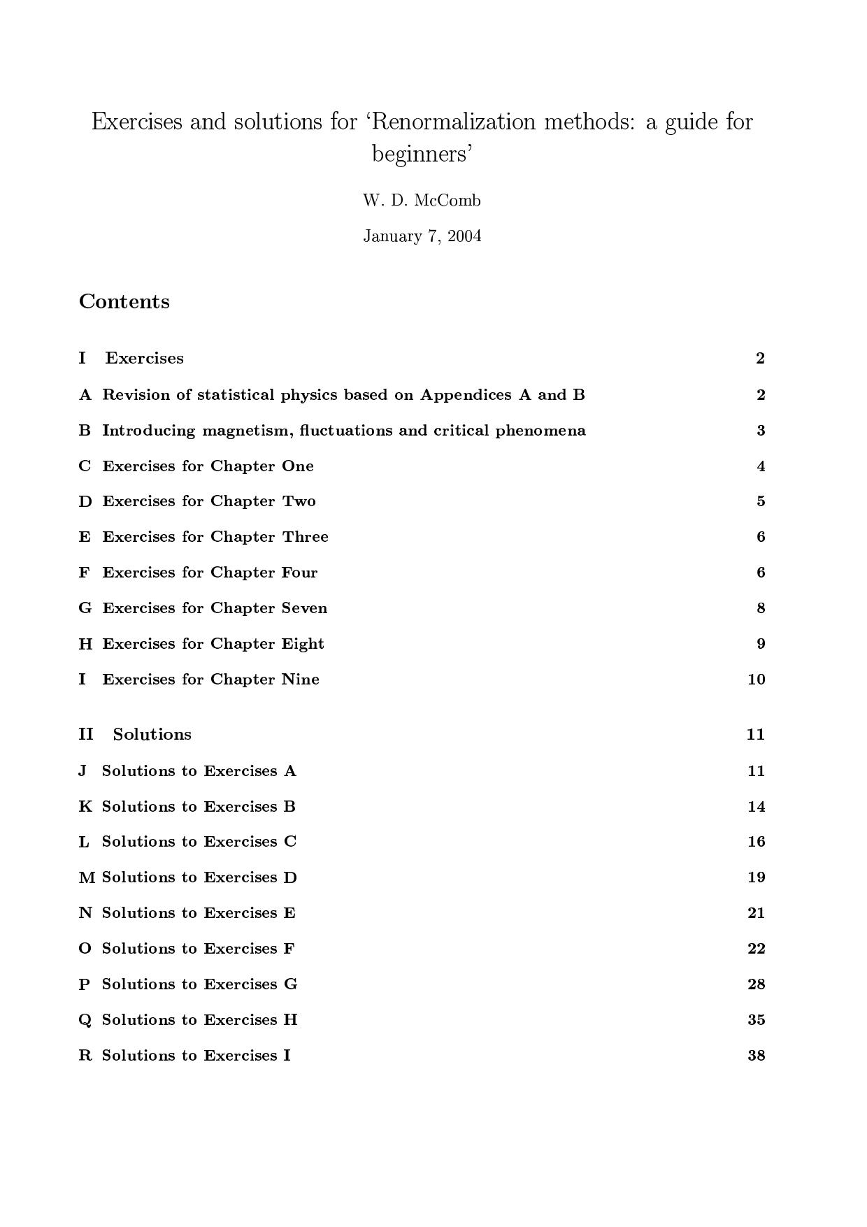 Renormalization Methods: A Guide For Beginners (Instructor Solution Manual, Exercises, Solutions) by W. D. McComb