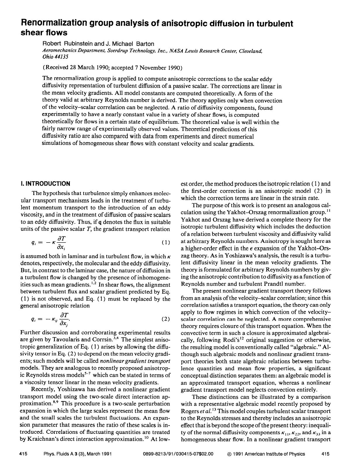 Renormalization group analysis of anisotropic diffusion in turbulent shear flows by Robert Rubinstein; J. Michael Barton