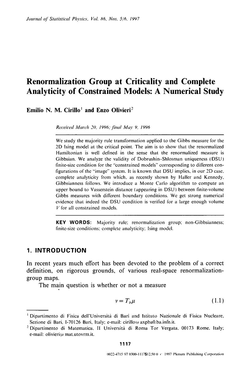 Renormalization group at criticality and complete analyticity of constrained models: A numerical study by Unknown