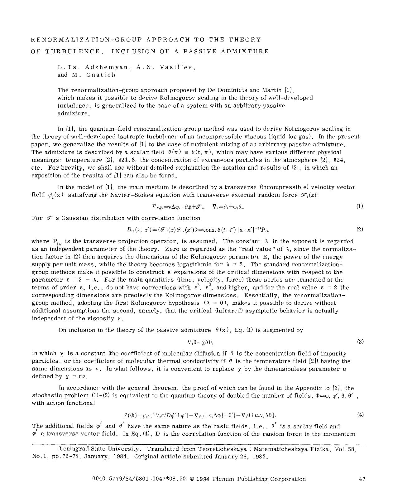 Renormalization-group approach to the theory of turbulence. Inclusion of a passive admixture by Unknown