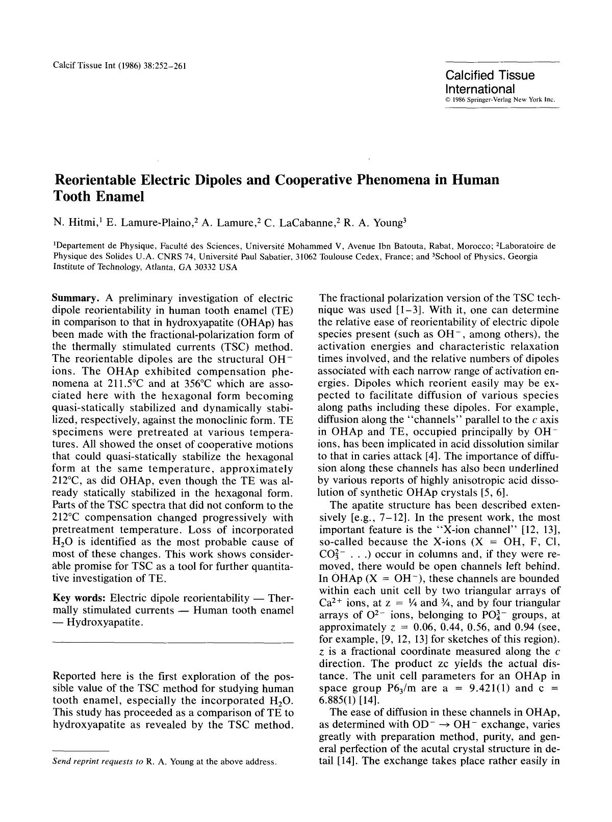 Reorientable electric dipoles and cooperative phenomena in human tooth enamel by Unknown