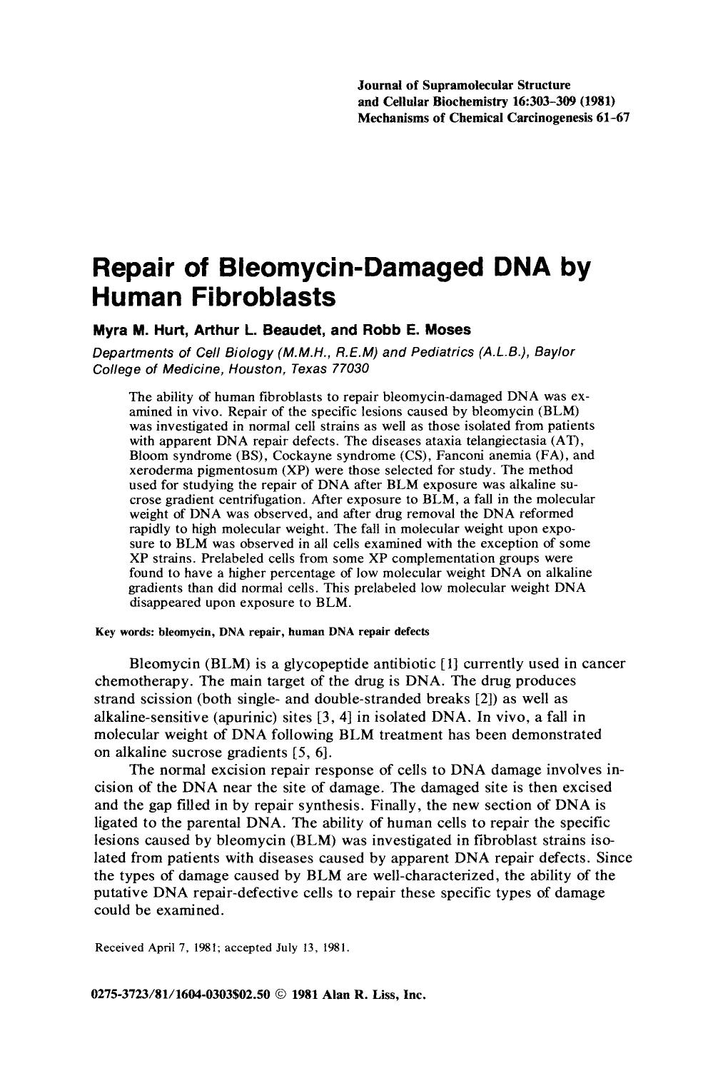 Repair of bleomycin-damaged DNA by human fibroblasts by Unknown