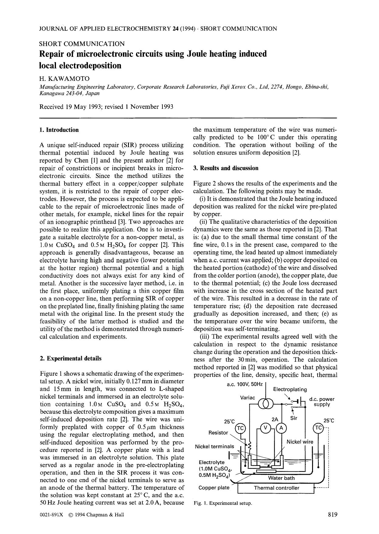 Repair of microelectronic circuits using Joule heating induced local electrodeposition by Unknown