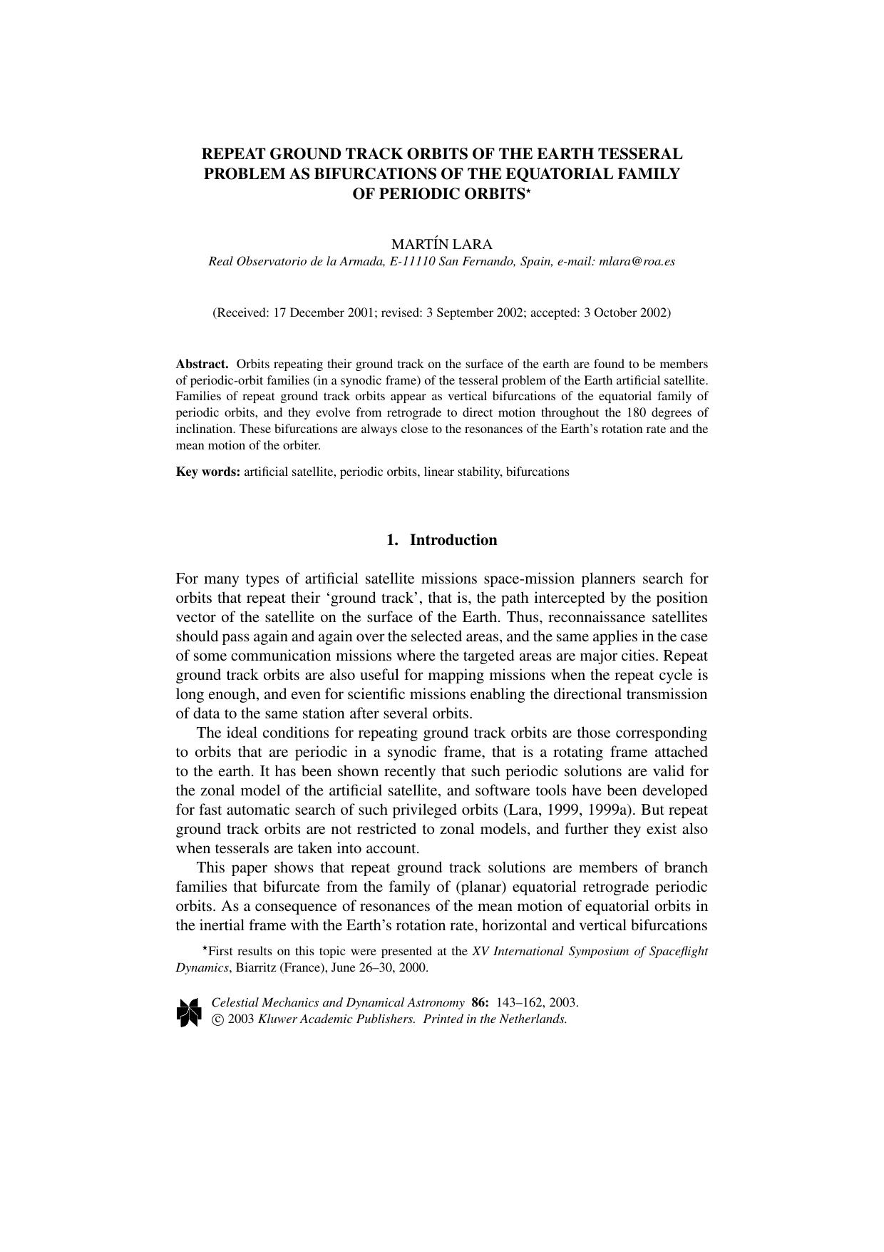 Repeat Ground Track Orbits of the Earth Tesseral Problem as Bifurcations of the Equatorial Family of Periodic Orbits by Unknown