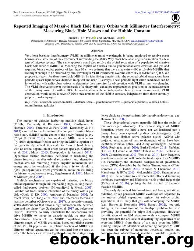 Repeated Imaging of Massive Black Hole Binary Orbits with Millimeter Interferometry: Measuring Black Hole Masses and the Hubble Constant by Daniel J. D’Orazio & Abraham Loeb